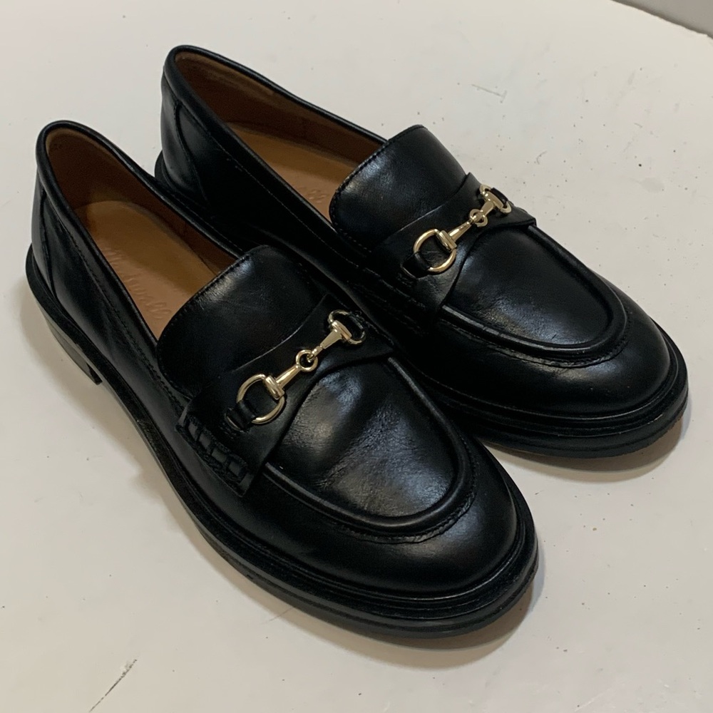 Classic Black Leather Bit Loafers - Women's Flats